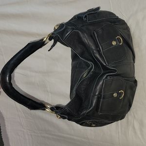 Rough Roses Black Leather w/Brass Hardware Hobo Bag